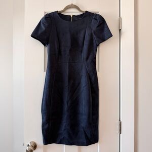 Calvin Klein Blue Midi Sheath Dress with Puff Sleeves